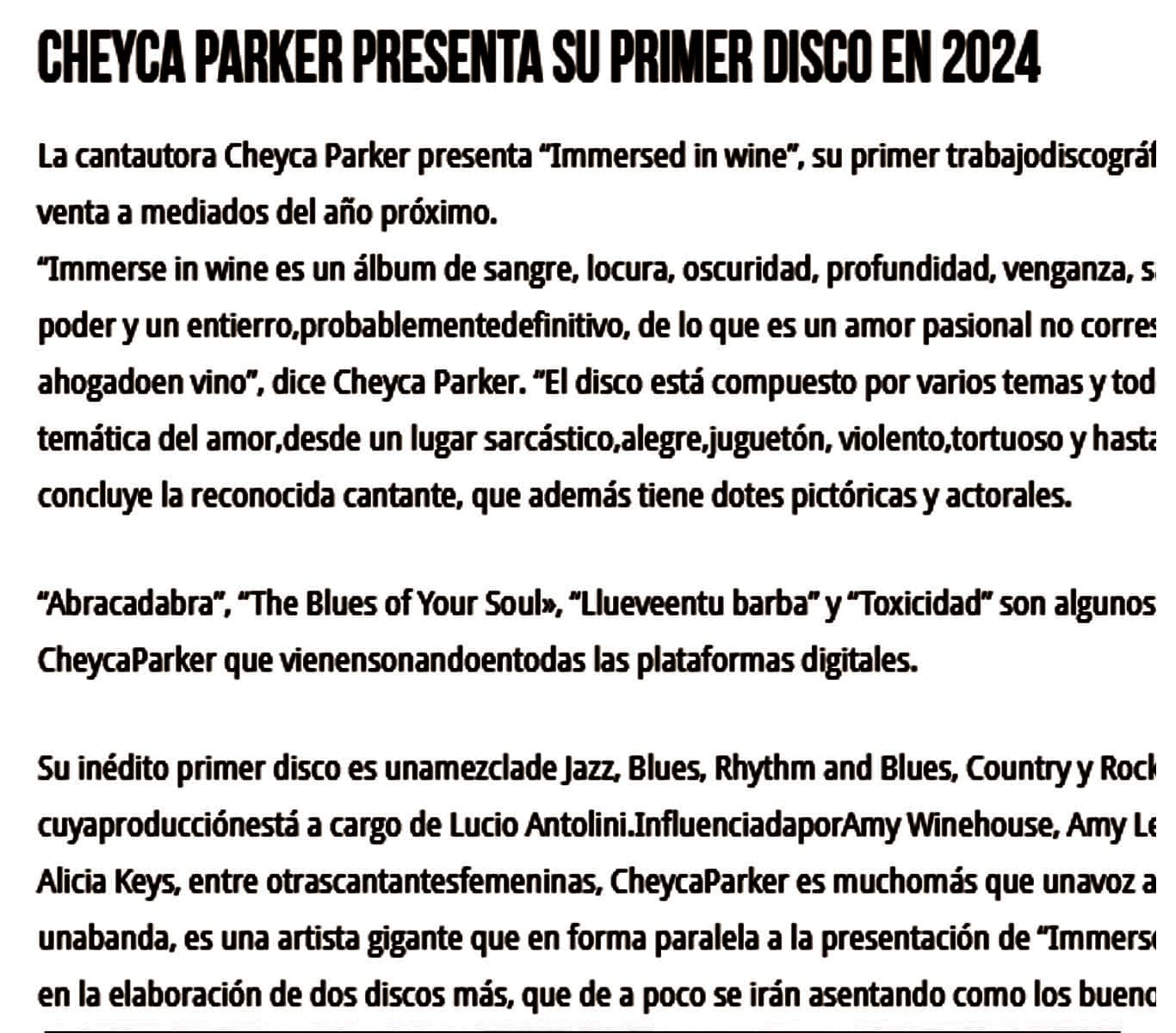 Cheyca Parker presenta su primer disco