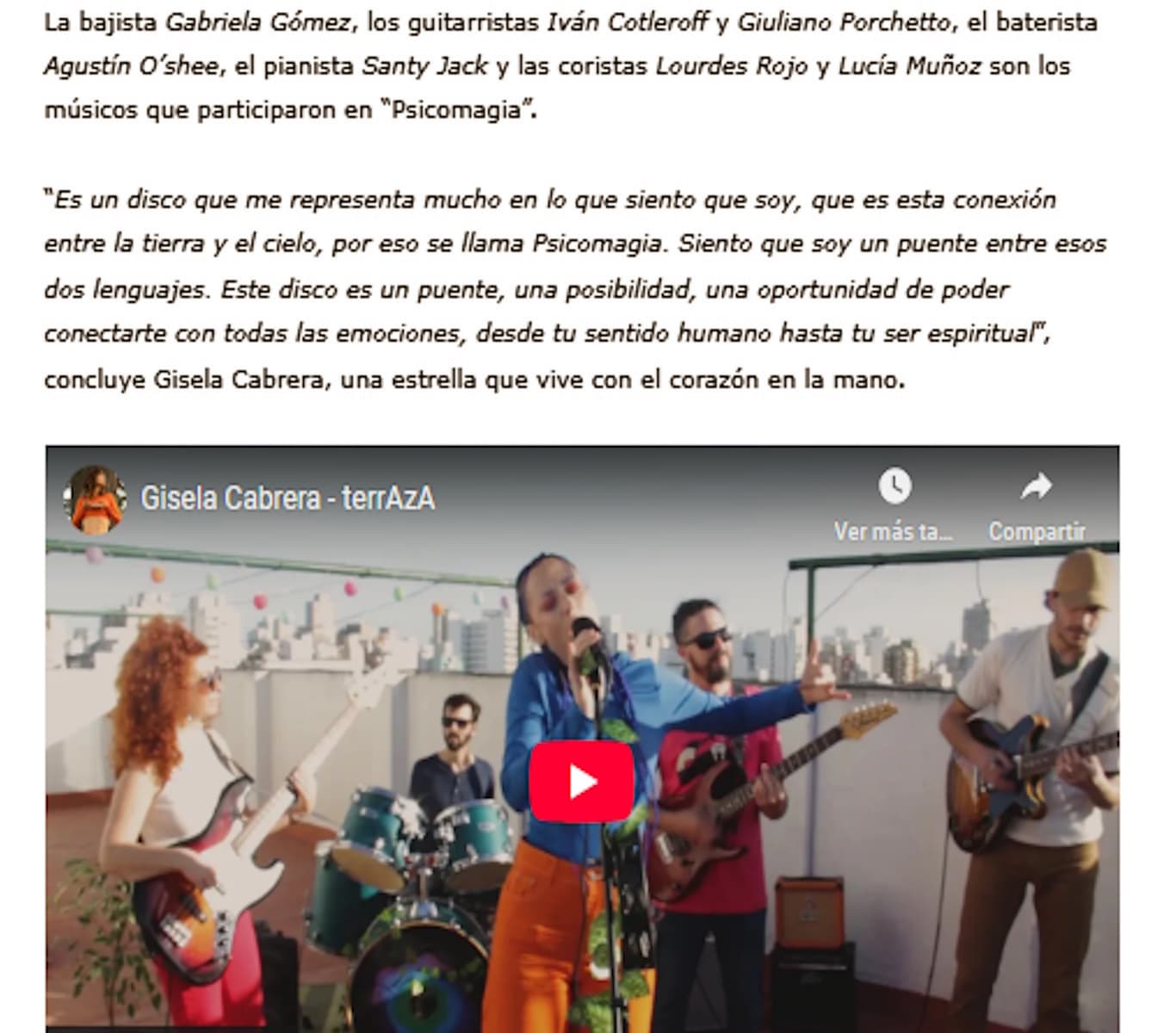 Gisela Cabrera presenta su disco Psicomagia